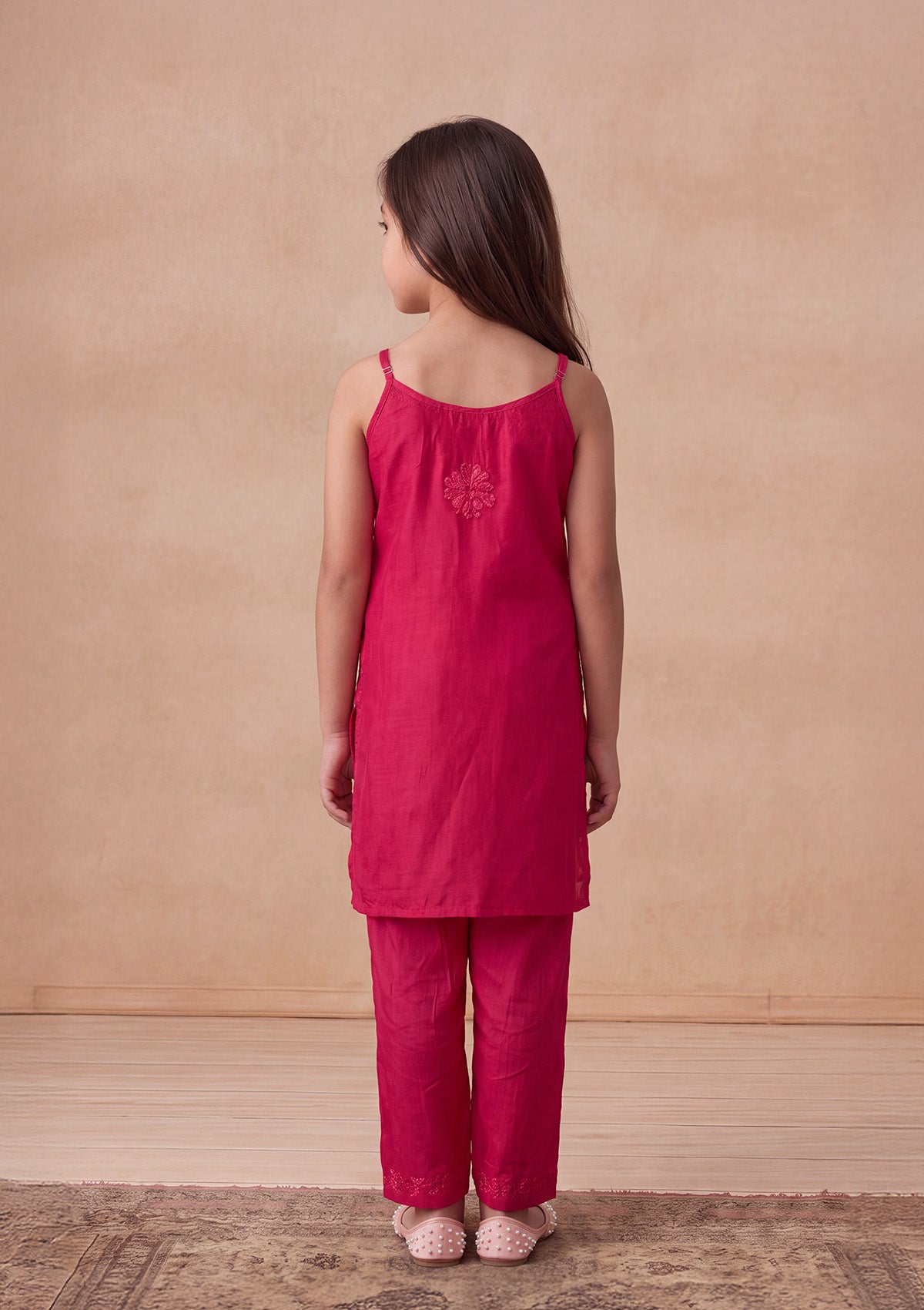 HOC Kids Magenta Muslin Chikankari Kurta Set